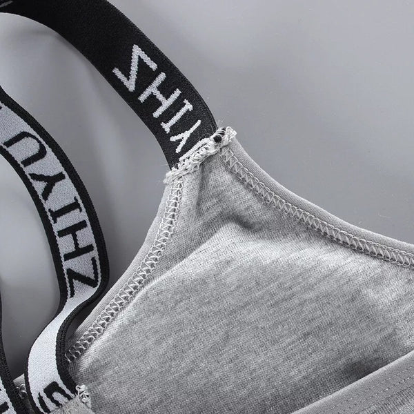 ComfortFit Soft Padded Letter Print Stretchable Sport Bra with Adjustable Straps