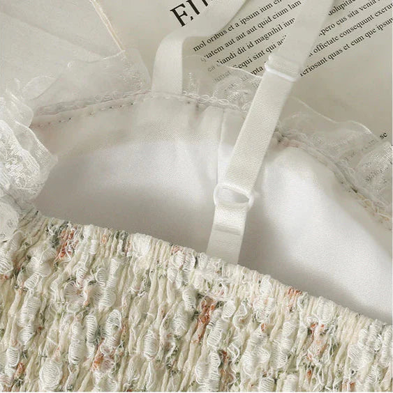 Lace Bralette Push-Up Lingerie - Seamless Strapless Underwire Top with Crushed Flower Detail