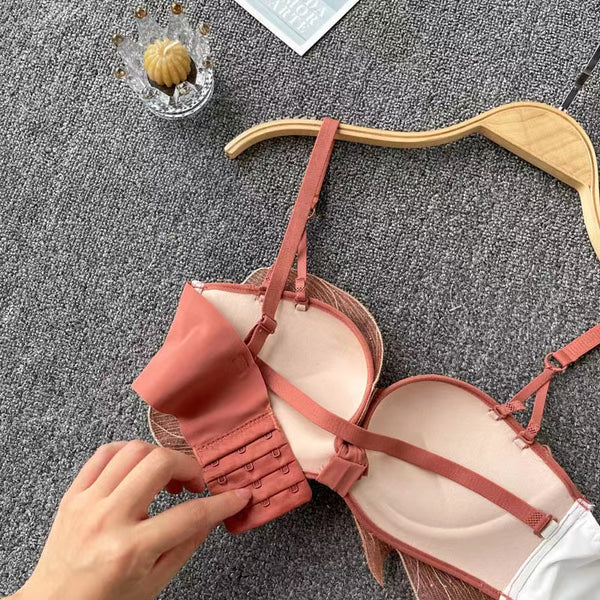 Bow Embroidered Half Cup Lingerie Set – Mesh Gauze Bra and Panty