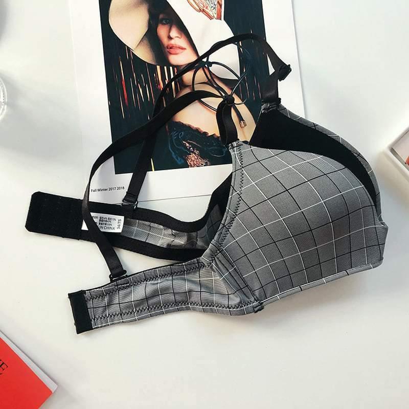 New Plaid Light Bra Push-Up Without Steel Ring One-Piece Bra Thin Section Seamless Lingerie