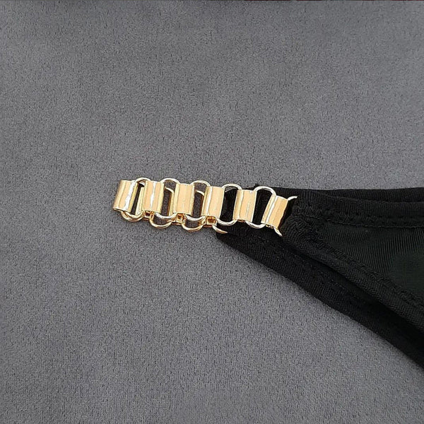 Women’s V-Shaped Metal Bra & Low Waist Thong Lingerie Set with Chain Details