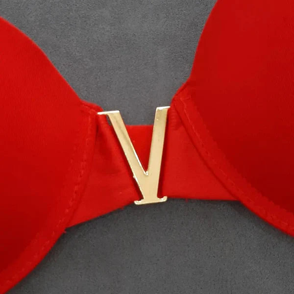 Women’s V-Shaped Metal Bra & Low Waist Thong Lingerie Set with Chain Details