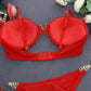 Women’s V-Shaped Metal Bra & Low Waist Thong Lingerie Set with Chain Details