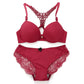 1 Set Lace Stitching Bra Front Buckle Panties Scalloped Trim Panties Lingerie Set for Women