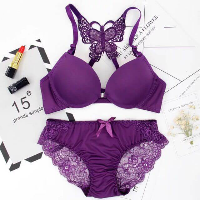 1 Set Lace Stitching Bra Front Buckle Panties Scalloped Trim Panties Lingerie Set for Women