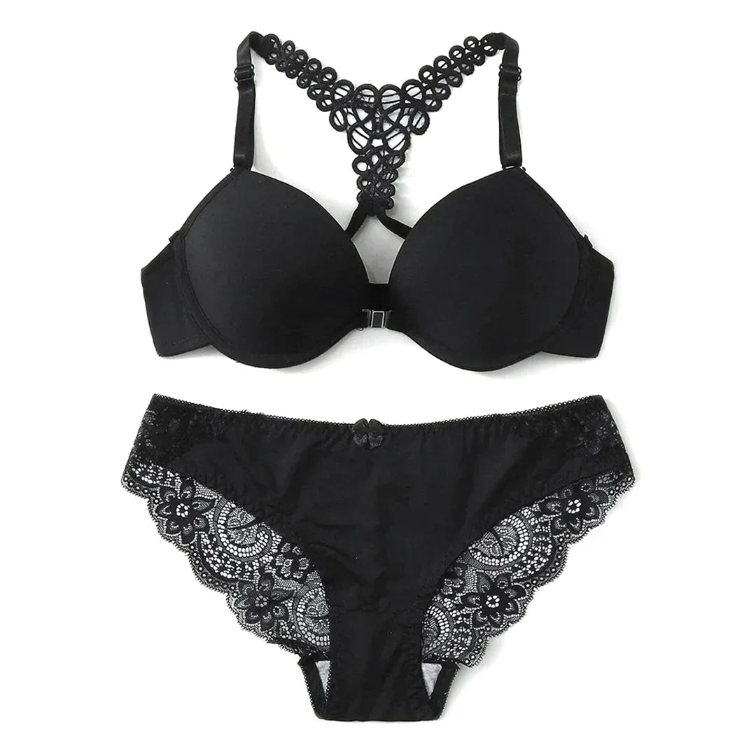 1 Set Lace Stitching Bra Front Buckle Panties Scalloped Trim Panties Lingerie Set for Women