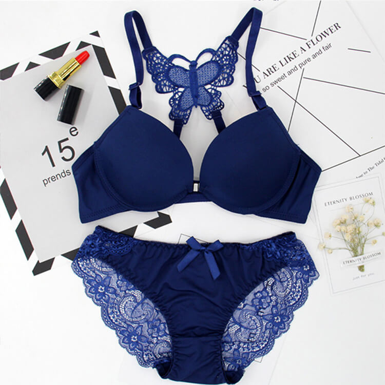 1 Set Lace Stitching Bra Front Buckle Panties Scalloped Trim Panties Lingerie Set for Women