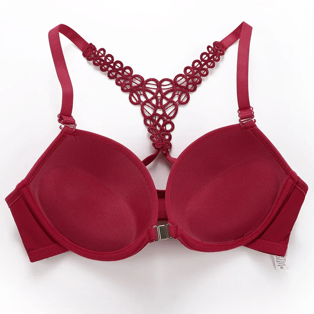 1 Set Lace Stitching Bra Front Buckle Panties Scalloped Trim Panties Lingerie Set for Women