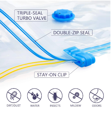 5 Pack Vacuum Storage Bags Travel Saving Package for Pillows Clothes Bedding Foldable Seal Compressed Closet Home Organizer