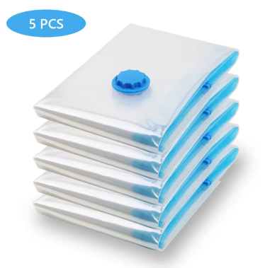 5 Pack Vacuum Storage Bags Travel Saving Package for Pillows Clothes Bedding Foldable Seal Compressed Closet Home Organizer
