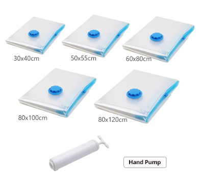 5 Pack Vacuum Storage Bags Travel Saving Package for Pillows Clothes Bedding Foldable Seal Compressed Closet Home Organizer