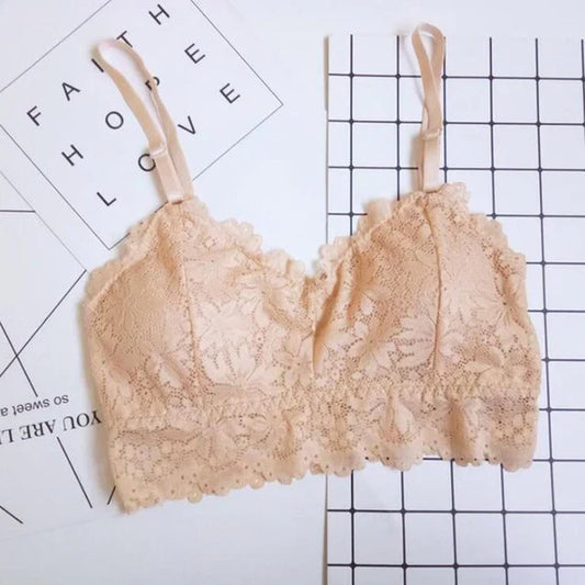 Women Lace Flower Bras Comfortable Top Solid Color Bralette Hollow Out Vest Wireless Lingerie
