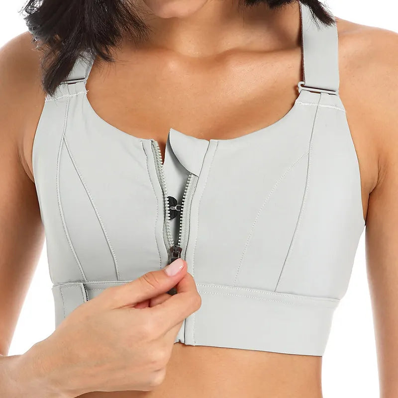 High-Impact Cross Back Sports Bra with Adjustable Front Zipper