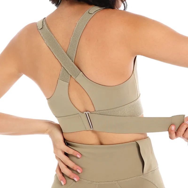 High-Impact Cross Back Sports Bra with Adjustable Front Zipper