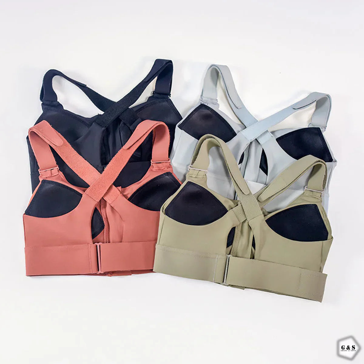 High-Impact Cross Back Sports Bra with Adjustable Front Zipper