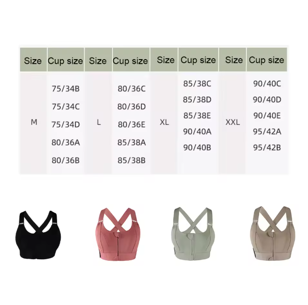High-Impact Cross Back Sports Bra with Adjustable Front Zipper