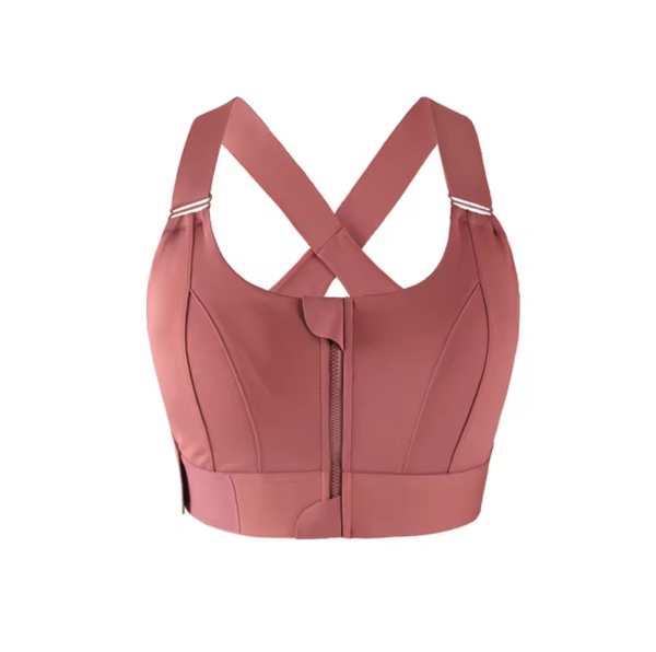 High-Impact Cross Back Sports Bra with Adjustable Front Zipper