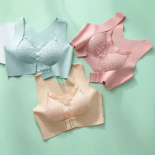 Seamless Push-Up Bra for Women – No Steel Ring, Backless Design, Chest Correction with Two-in-One Front Buckle