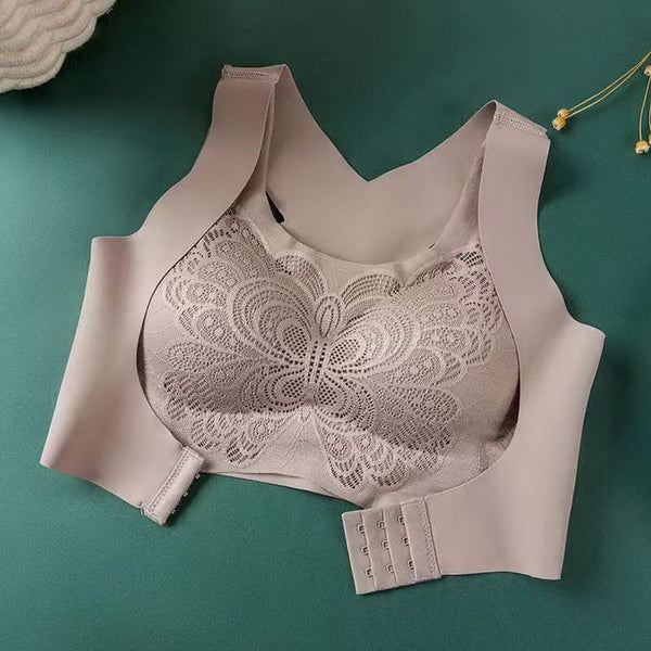 Seamless Push-Up Bra for Women – No Steel Ring, Backless Design, Chest Correction with Two-in-One Front Buckle