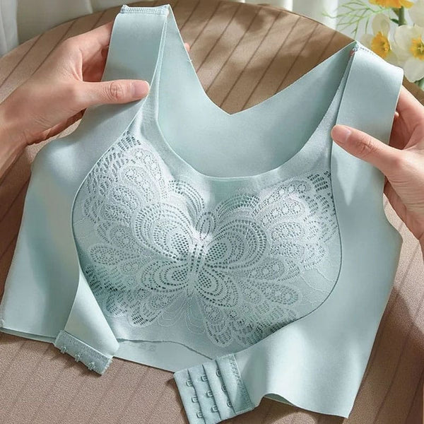 Seamless Push-Up Bra for Women – No Steel Ring, Backless Design, Chest Correction with Two-in-One Front Buckle