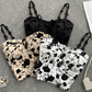 Floral Corset Bustier Crop Top - Off Shoulder Slim Fit Strappy Tank