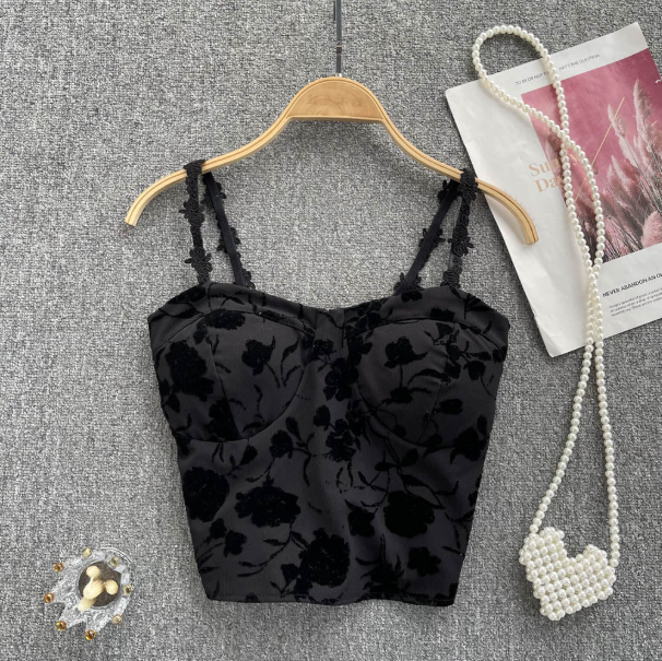 Floral Corset Bustier Crop Top - Off Shoulder Slim Fit Strappy Tank